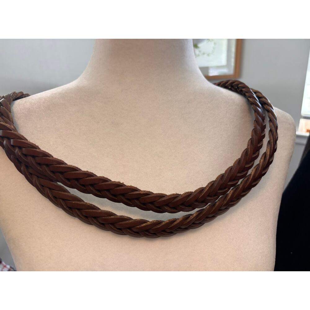 Ralph Lauren RLL Brown Braided Leather Belt Oversized Statement Buckle - Picture 4 of 4